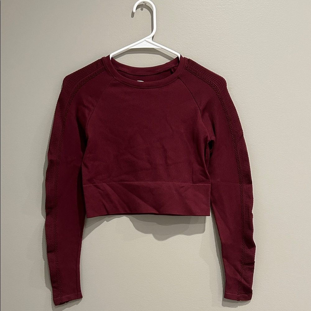 Women's Burgundy Long Sleeve Workout Top
